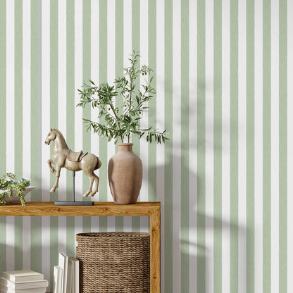Modern Green & White Striped Wallpaper – Peel and Stick, Waterproof Wall Mural