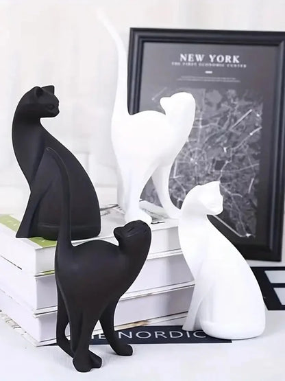 Resin Cat Statue – European-Inspired Romantic Animal Figurine for Boho Home Decor