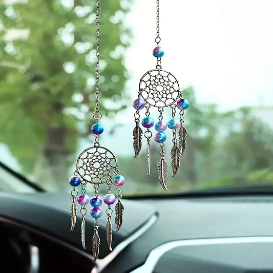 2pc Dreamcatcher Moon Wind Chime Set – Boho Metal Beaded Hanging Ornaments for Car, Window, or Home | Housewarming Gift