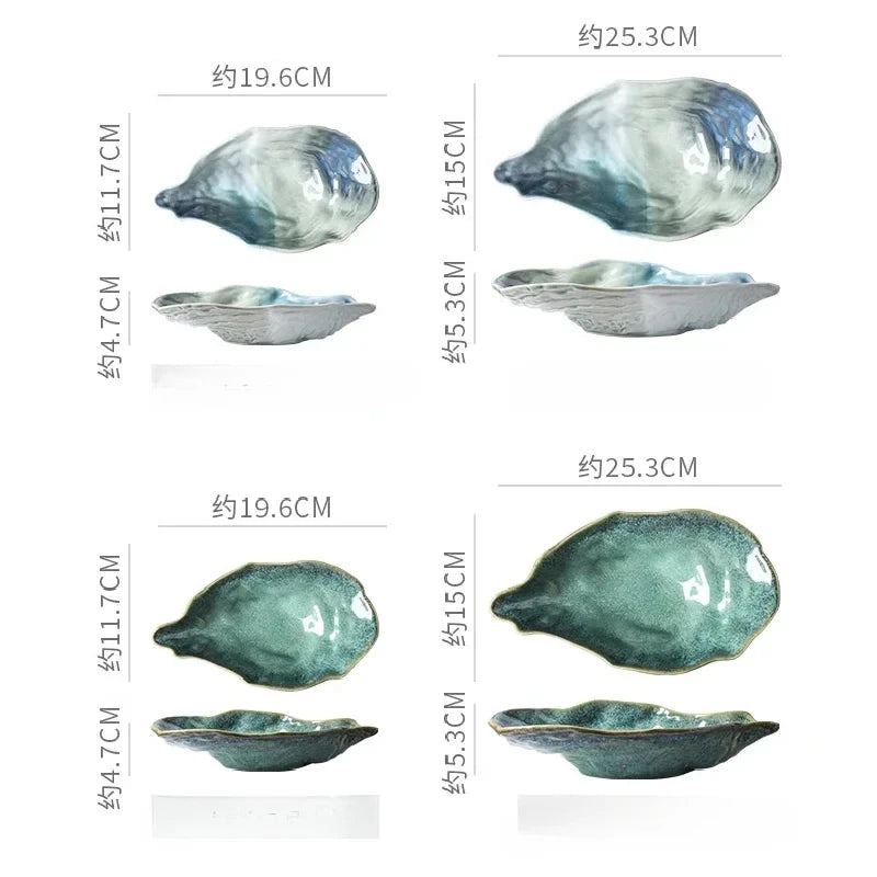 Japanese Kiln-Glazed Ceramic Oyster Dish – Irregular Shell-Shaped Plate for Dips, Dessert & Appetizers