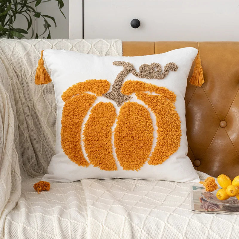 Embroidered Halloween Pumpkin Pillow Cover – Autumn Cushion for Sofa, Office & Home Decor
