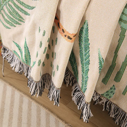 Boho Tassel Throw Blanket Leaves and Cheetahs