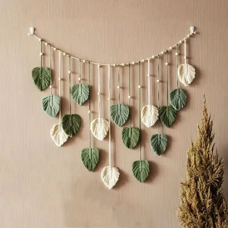 Boho Home Decoration Macrame Tapestry Leaf Feather Wall Hanging Decor for Living Room Bedroom Wall Art