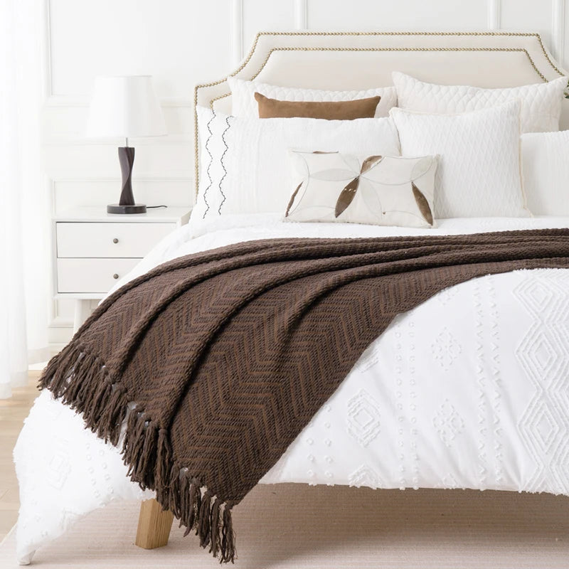 Thick Knitted Throw Blanket Soft Warm Decorative Sofa Bed Bedspread Home Boho Room Decor