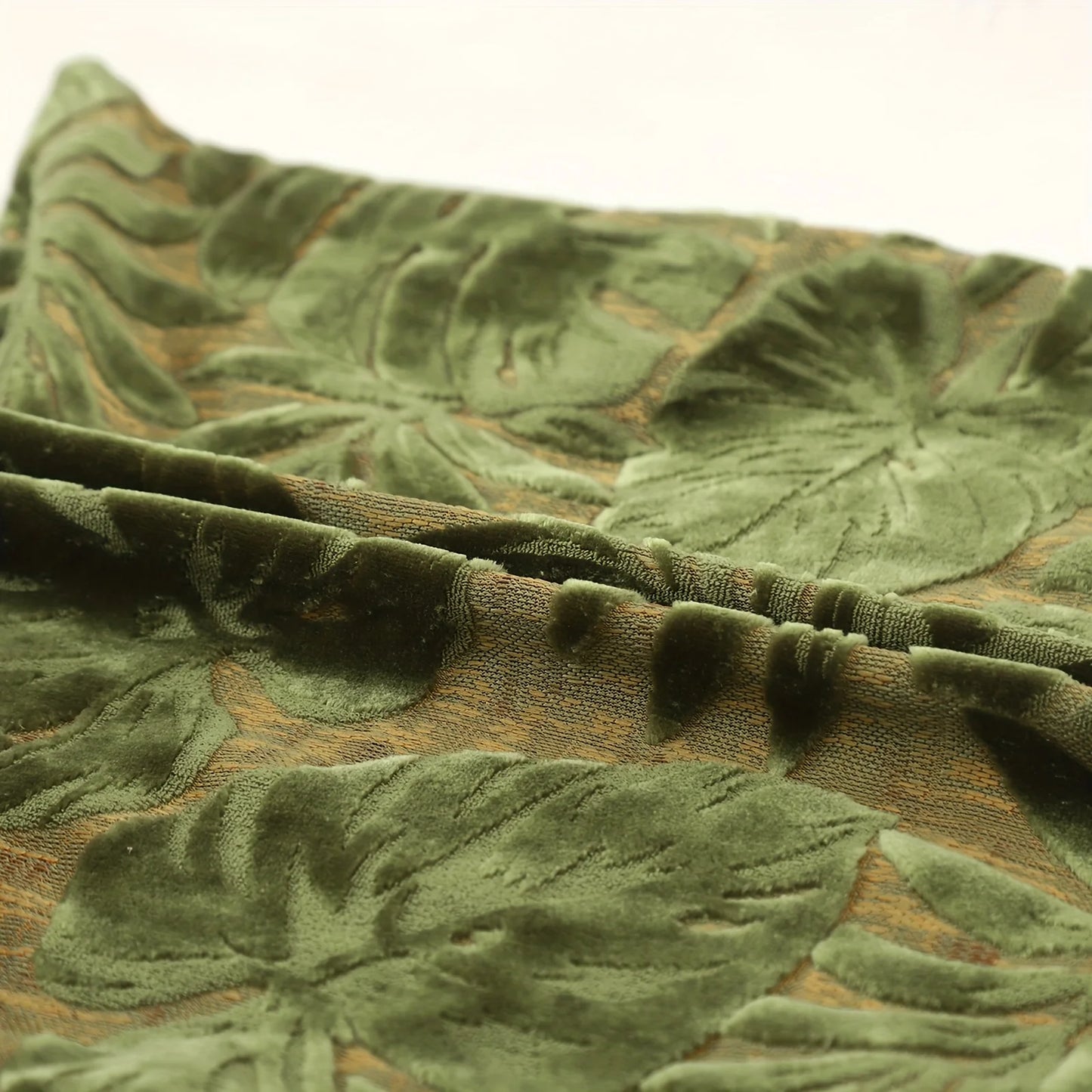 Tropical Green Leaf Chenille Cushion Cover – Jacquard Throw Pillow Cover for Boho Home Decor