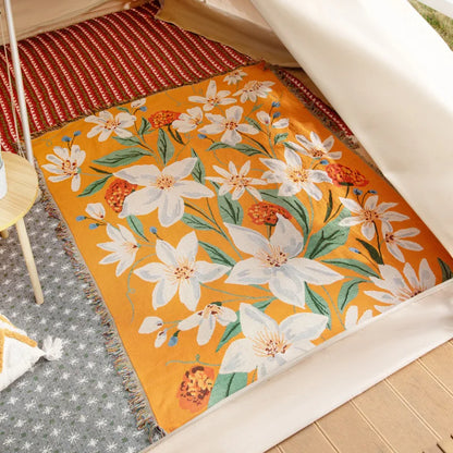 Boho Floral Blanket Nordic Flowers Tiger Cat Blankets for Beds Sofa Mats Travel Rug Tapestry Tassels Home Decor Throw