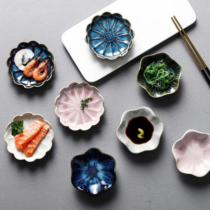 Ceramic Flower Sauce Dish – Mini Floral Porcelain Dipping Bowl for Soy Sauce, Nuts & Charcuterie