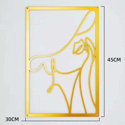 Woman Face Body Outline Kiss Silhouette Iron Wall Hanging Decor Abstract Line Ornament Beautiful Art for Living Room Bedroom Home Artwork Decor