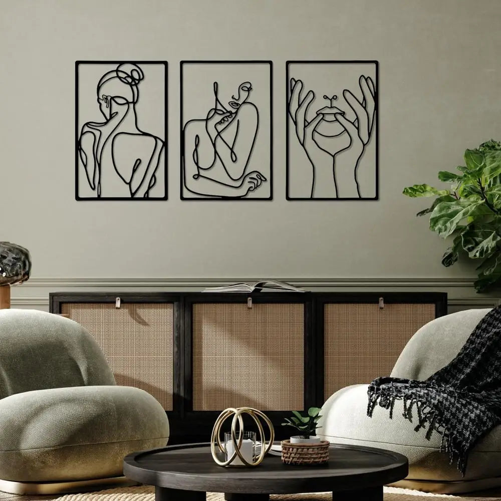 Woman Face Body Outline Kiss Silhouette Iron Wall Hanging Decor Abstract Line Ornament Beautiful Art for Living Room Bedroom Home Artwork Decor