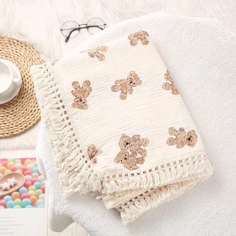 🌿 Cotton Muslin Swaddle Blanket – Soft, Breathable & Boho-Inspired for Newborns