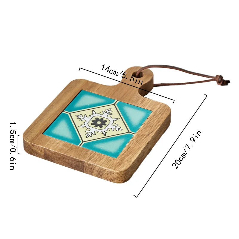 Retro Wooden Ceramic Pot Mat – Anti-Scald Trivet for Boho Home Decor
