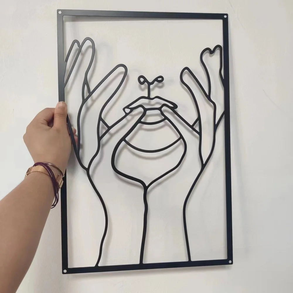 Woman Face Body Outline Kiss Silhouette Iron Wall Hanging Decor Abstract Line Ornament Beautiful Art for Living Room Bedroom Home Artwork Decor