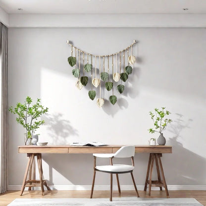 Boho Home Decoration Macrame Tapestry Leaf Feather Wall Hanging Decor for Living Room Bedroom Wall Art