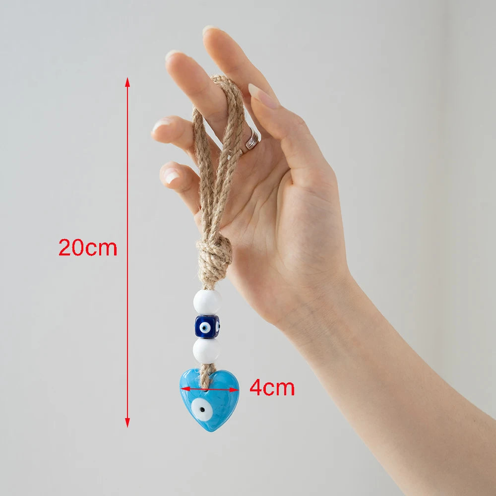 🧿 Evil Eye Glass Wall Hanging with Braided Rope – Handmade Mediterranean Charm