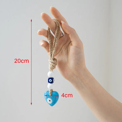 🧿 Evil Eye Glass Wall Hanging with Braided Rope – Handmade Mediterranean Charm