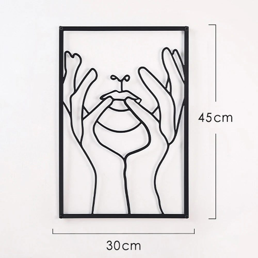 Woman Face Body Outline Kiss Silhouette Iron Wall Hanging Decor Abstract Line Ornament Beautiful Art for Living Room Bedroom Home Artwork Decor