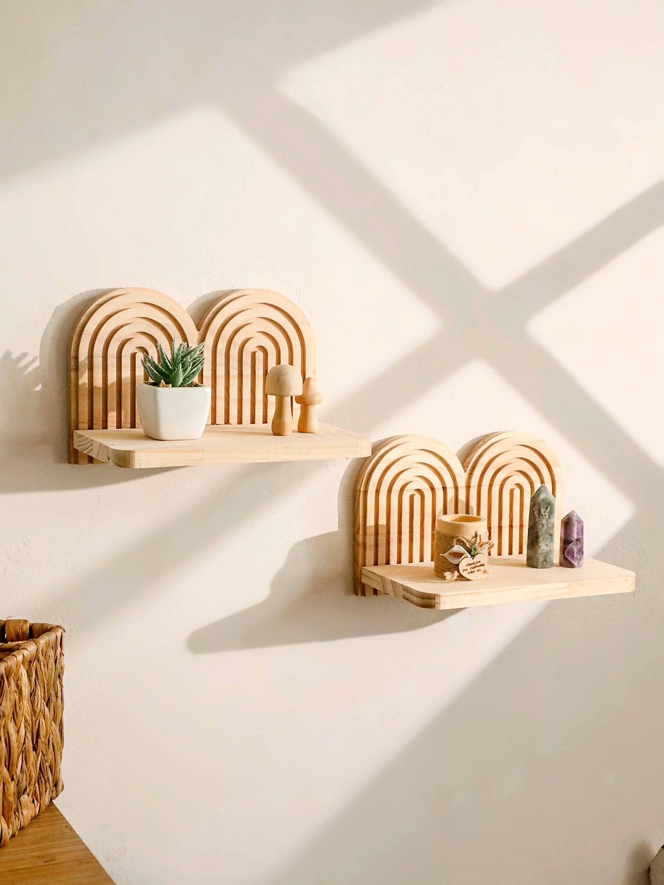 Boho Wooden Arched Wall Shelves