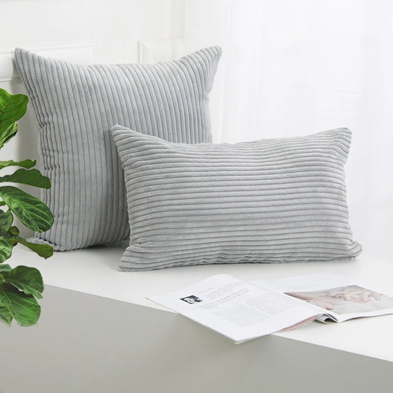 Corduroy Striped Cushion Cover – Soft Boho Throw Pillow Case