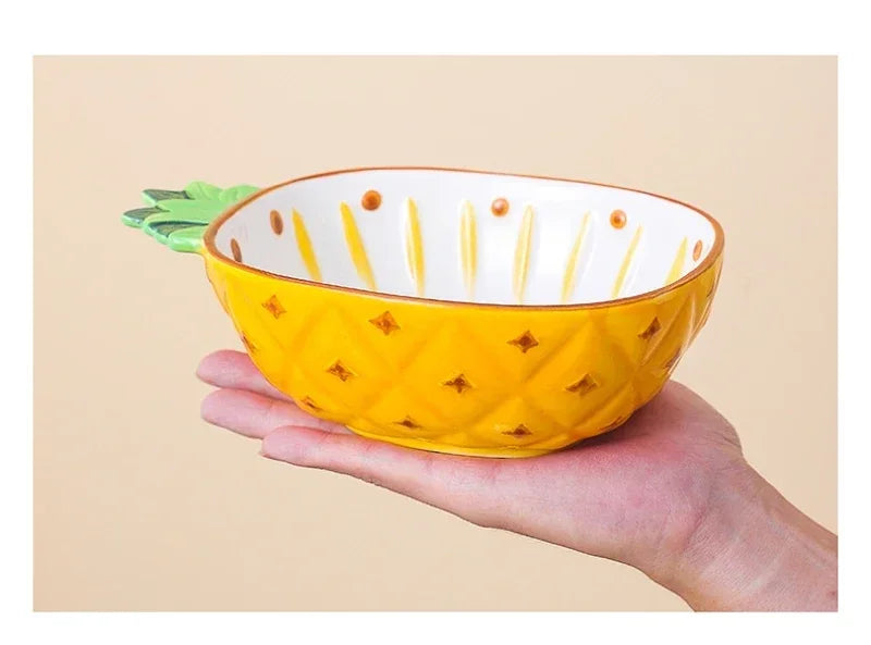 Hand-Painted Fruit Ceramic Bowl – Cute Pineapple, Strawberry, or Lemon Design