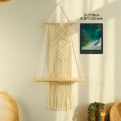 Macramé Wood Hanging Wall Shelf
