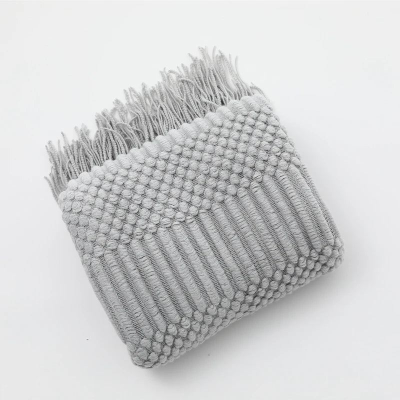 Soft Knit Boho Throw Blanket – Lightweight Acrylic Travel & Home Decor Accent with Fringe