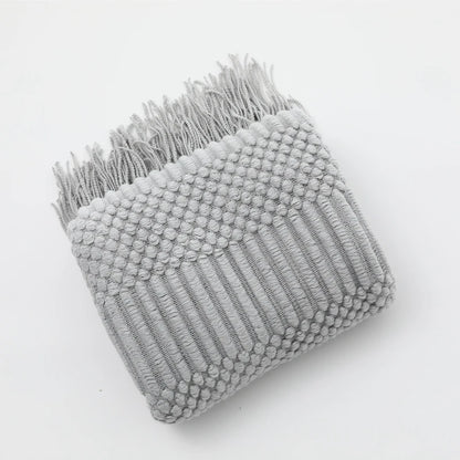 Soft Knit Boho Throw Blanket – Lightweight Acrylic Travel & Home Decor Accent with Fringe