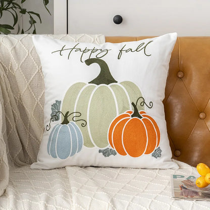 Embroidered Halloween Pumpkin Pillow Cover – Autumn Cushion for Sofa, Office & Home Decor
