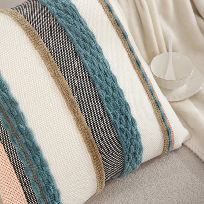 Boho Striped Chenille Throw Pillow Cover – Decorative Square Cushion for Cozy Home Accents