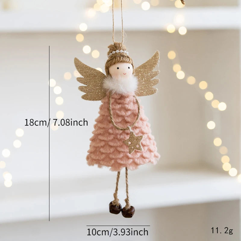 Decorative angel figurine Christmas Ornament with measurements on a neutral background