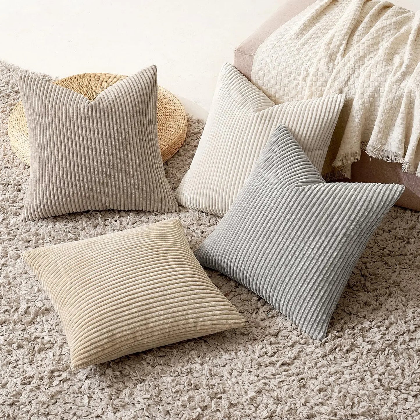 Corduroy Striped Cushion Cover – Soft Boho Throw Pillow Case