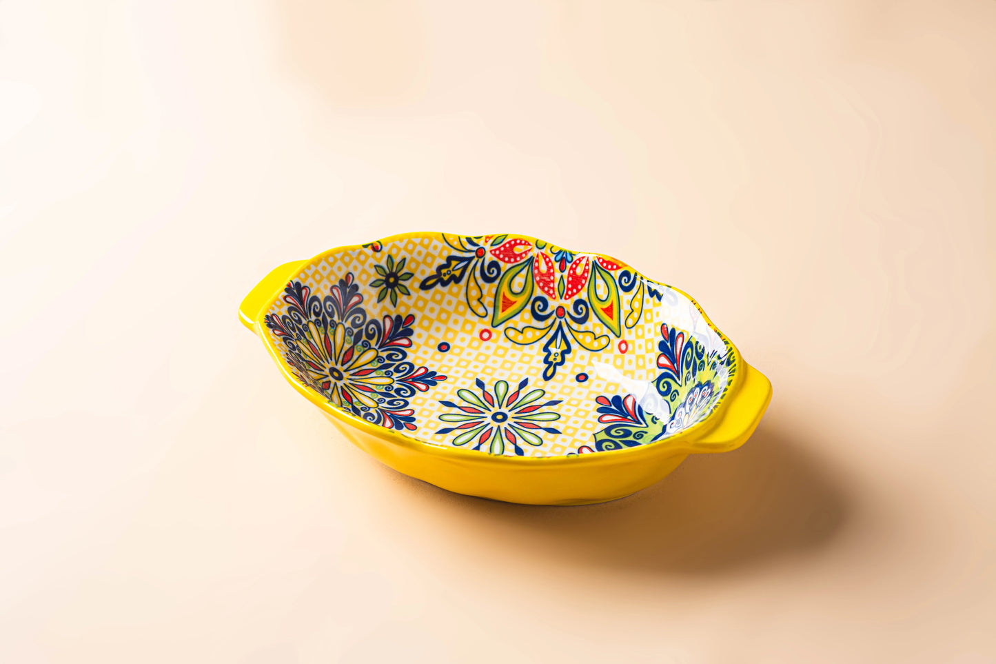 Bohemian Egg-Shaped Ceramic Baking Plate – 9" Colorful Oval Pasta, Salad & Fruit Dish