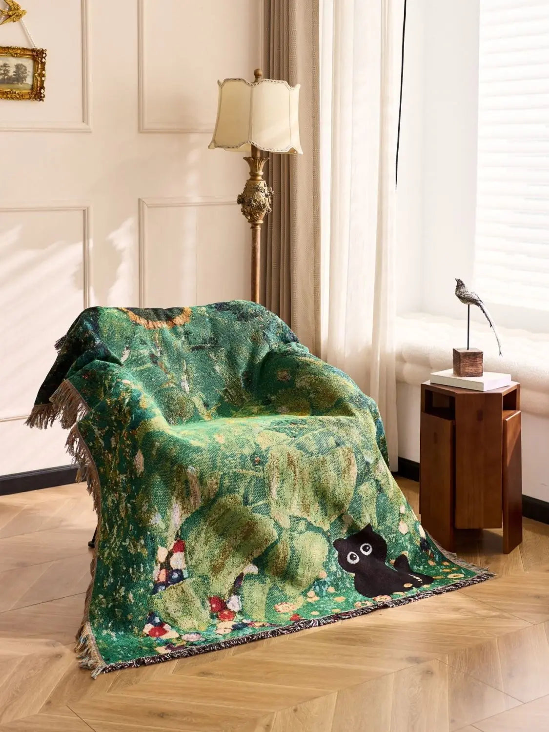 Cat Woven Throw Blanket – Jacquard Tapestry Sofa Cover for Cozy Home & Picnic Use