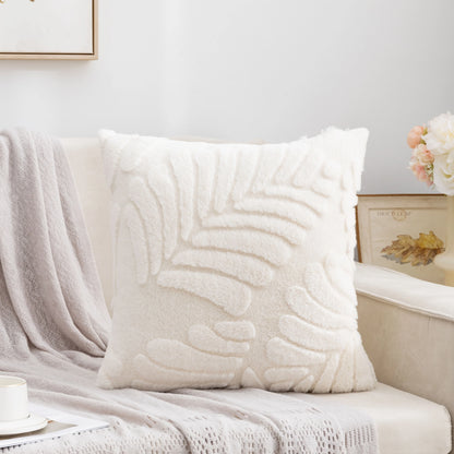Faux Fur Jacquard Leaf Pillow Cover – Soft Accent Cushion