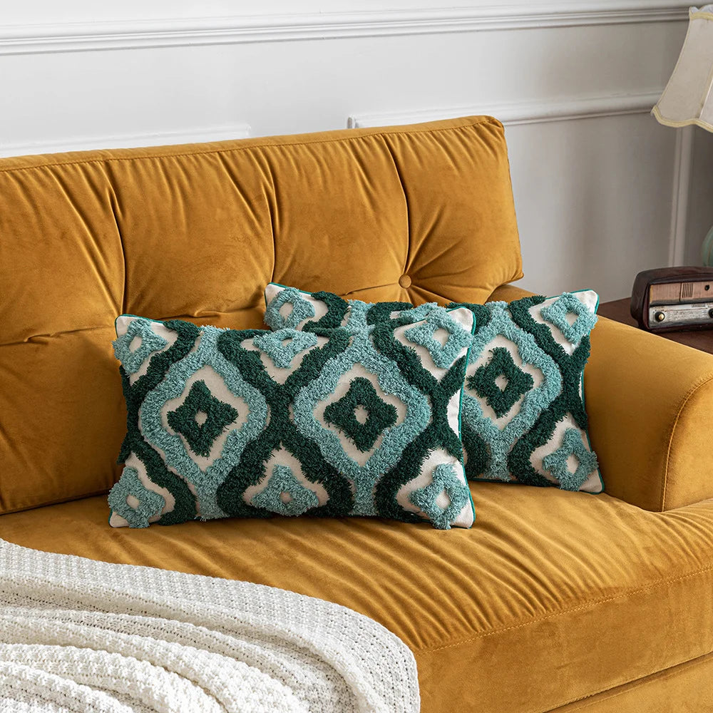 Boho Tufted Geometric Pillow Cover – Cotton Canvas Cushion Cover for Sofa, Bed & Home Decor