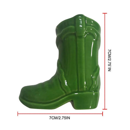 Ceramic Match Holder With Striker Cowboy Boot Shaped Boho Style Jar Fireplace Home Decor Container