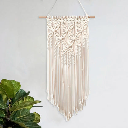 Macrame Wall Hanging Tapestry Handmade Boho Woven Art Wall Decor Tassel Crochet Decoration for Home Living Room Bedroom Wings Wood