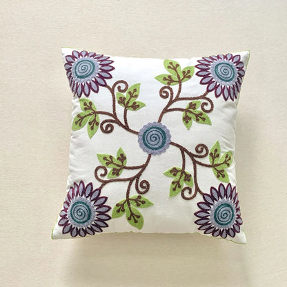 🌿 Green Leaf & Sunflower Embroidered Pillow Cover – 18 x 18 inches Boho Modern Cushion Cover for Sofa, Chair, or Car