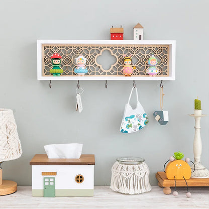 🏡 Fairytale Town Wall Hook Rack – Boho Wooden Key Holder & Decorative Village Scene Organizer