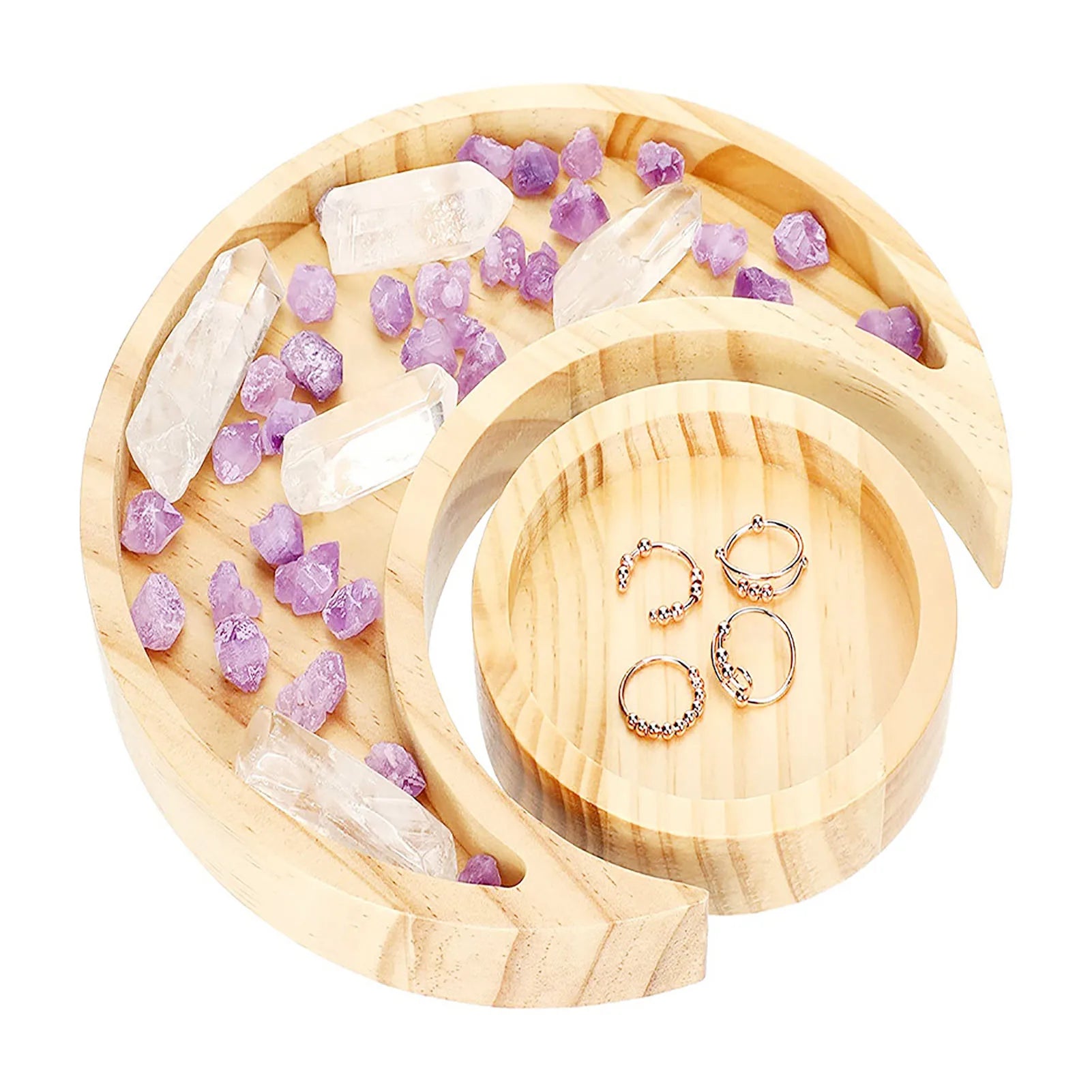 Wooden Serving Display Tray Rustic Boho Decor Decorative Dish Moon Sun Shape Jewelry Wood Plate 1Pc or 2Pcs