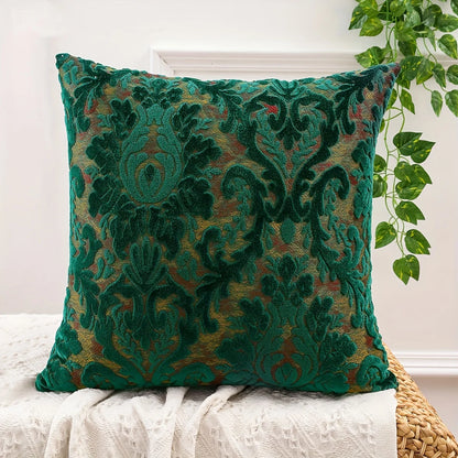 Tropical Green Leaf Chenille Cushion Cover – Jacquard Throw Pillow Cover for Boho Home Decor