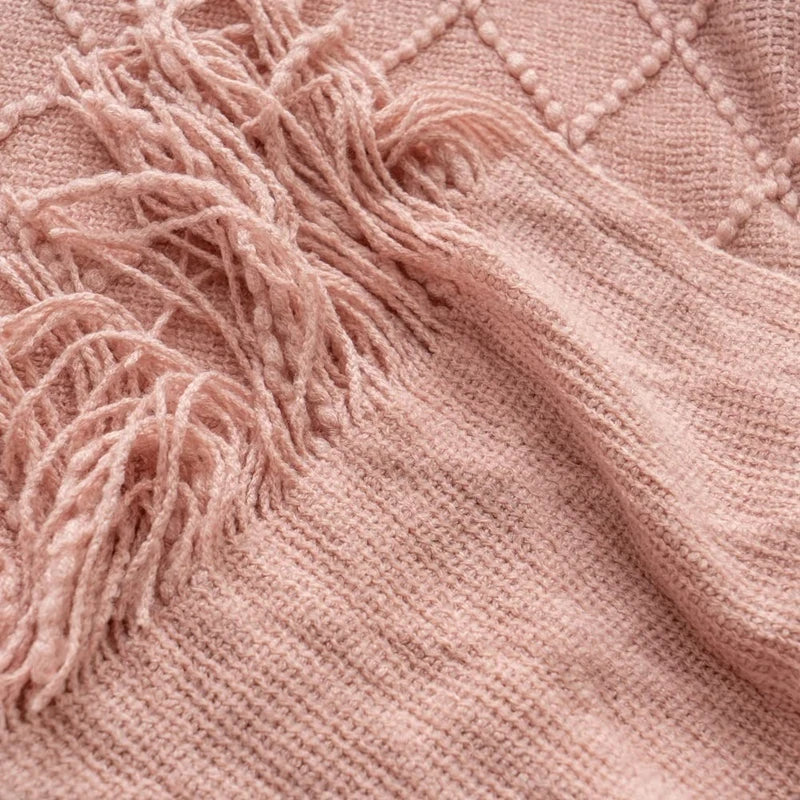 Soft Knit Boho Throw Blanket – Lightweight Acrylic Travel & Home Decor Accent with Fringe