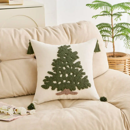 Tufted Pine Tree Winter Cushion Cover with Tassels