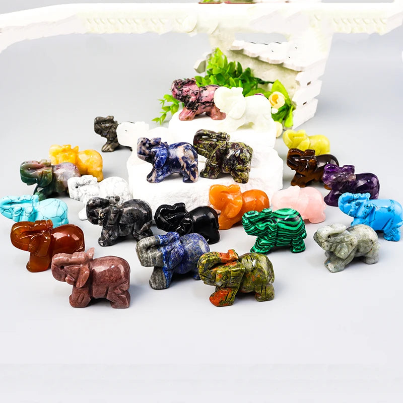 Hand-Carved Crystal Elephant Figurine – Natural Gemstone Animal Statue for Chakra, Meditation & Boho Home Decor