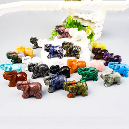 Hand-Carved Crystal Elephant Figurine – Natural Gemstone Animal Statue for Chakra, Meditation & Boho Home Decor
