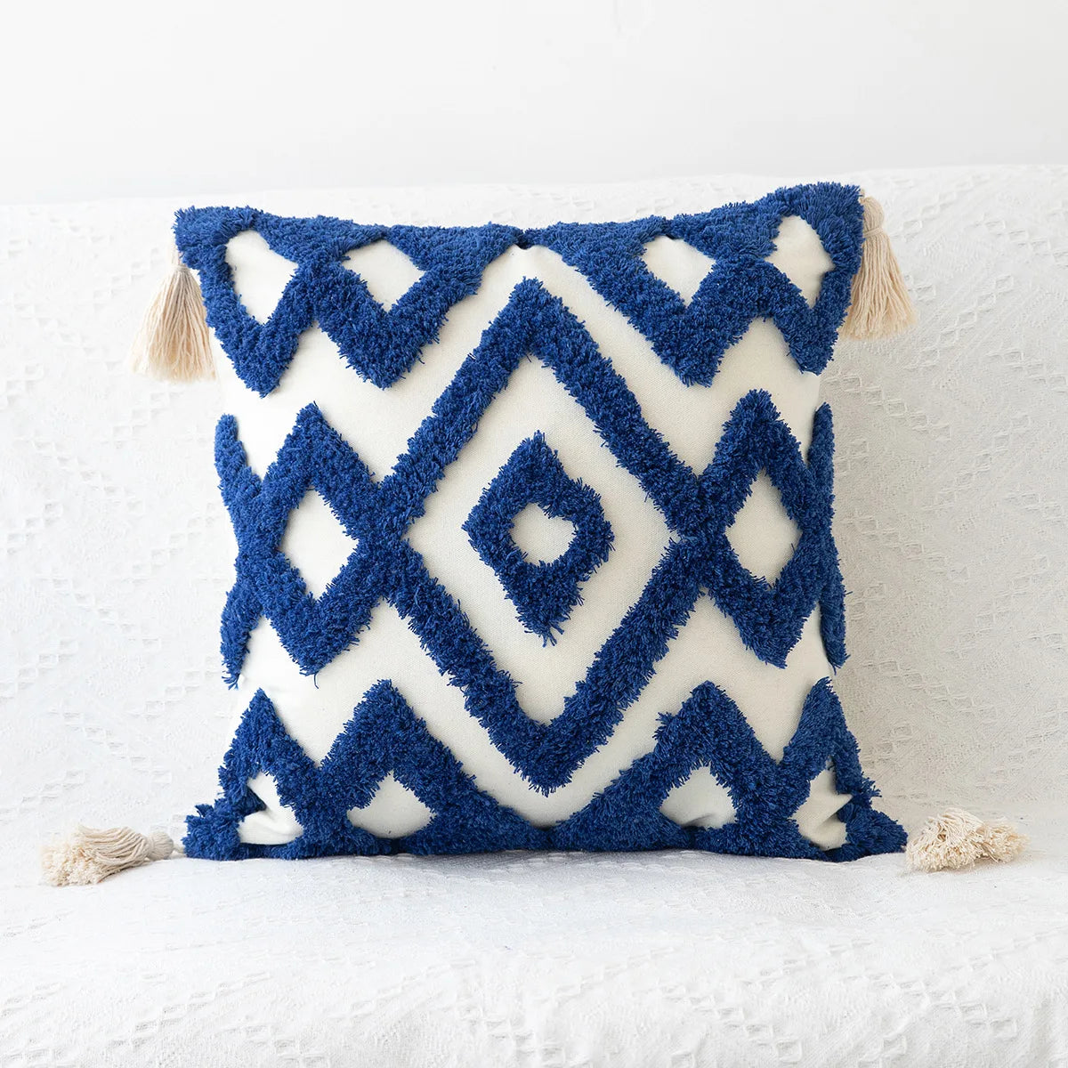 Boho Geometric Tufted Cushion Cover – Textured Decorative Throw Pillow