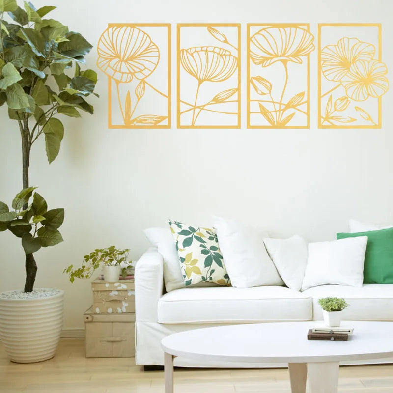Metal Lotus Line Art Wall Decor – 4-Piece Set