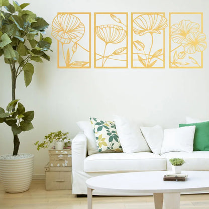 Metal Lotus Line Art Wall Decor – 4-Piece Set
