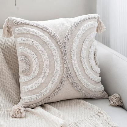 Boho Tufted Cushion Cover – Handcrafted Geometric Pillowcase with Tassels
