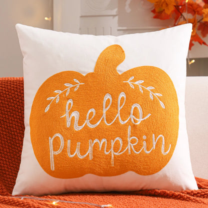 Halloween Pumpkin & Ghost Embroidered Velvet Pillow Cover – Festive Throw Cushion for Sofa, Bed & Home Decor