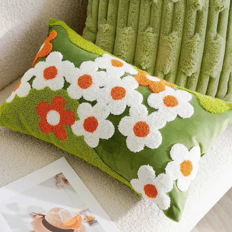 Embroidered Flower Throw Pillow Covers – Boho Cotton Cushion Covers for Bed, Sofa & Home Decor Housewarming Gift for Boho Lover 